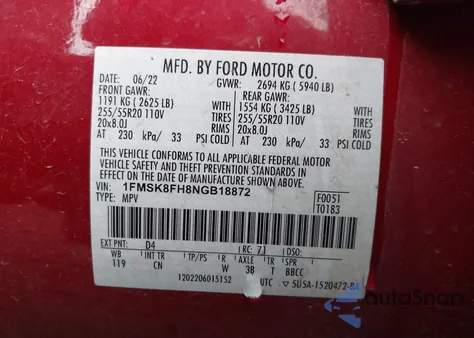 2022 Ford Explorer Limited from USA, damaged, VIN 1FMSK8FH8NGB18872